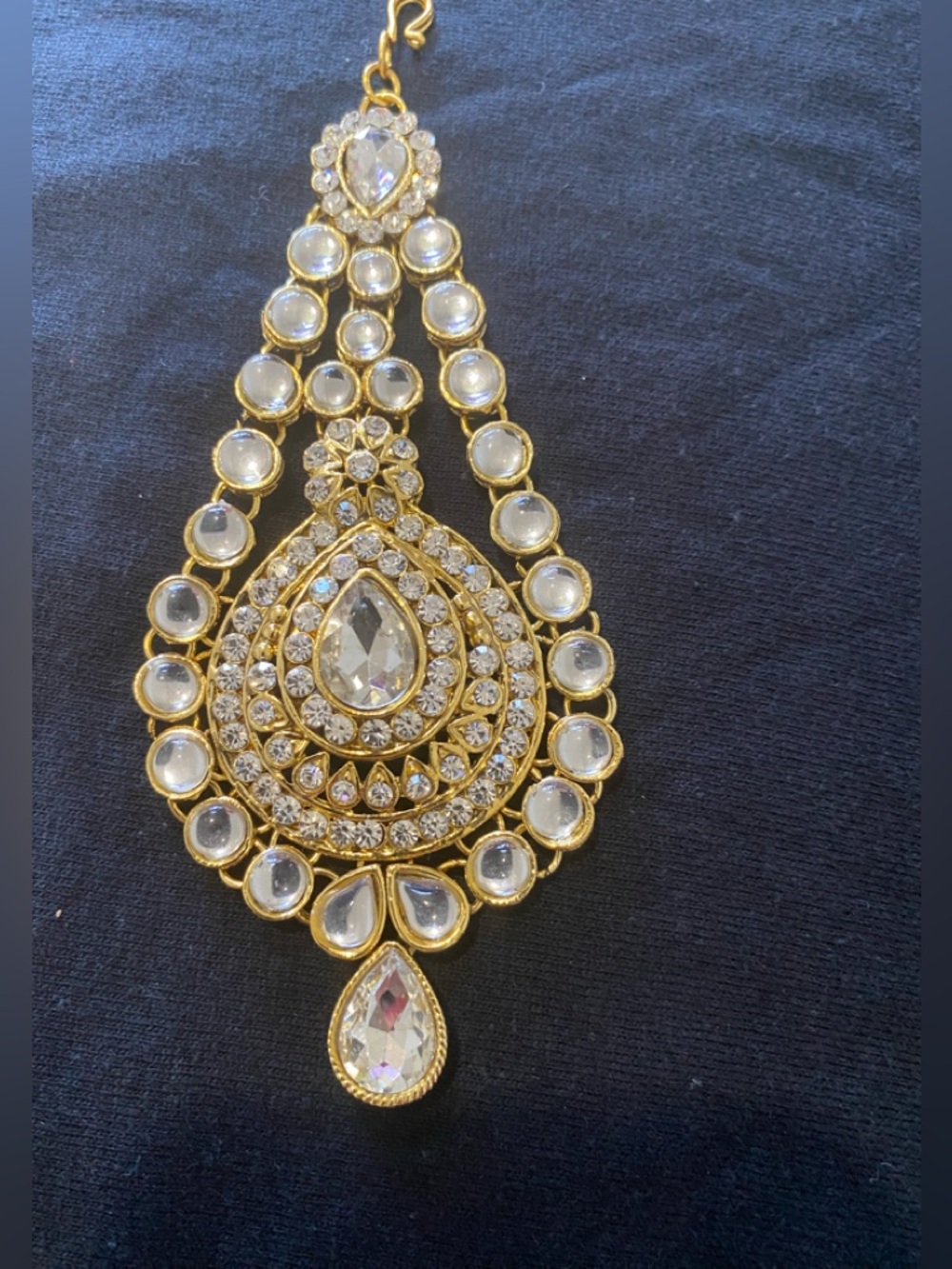 Gold-Tone White Crystal Teardrop maang tikka - Brand Unspecified
